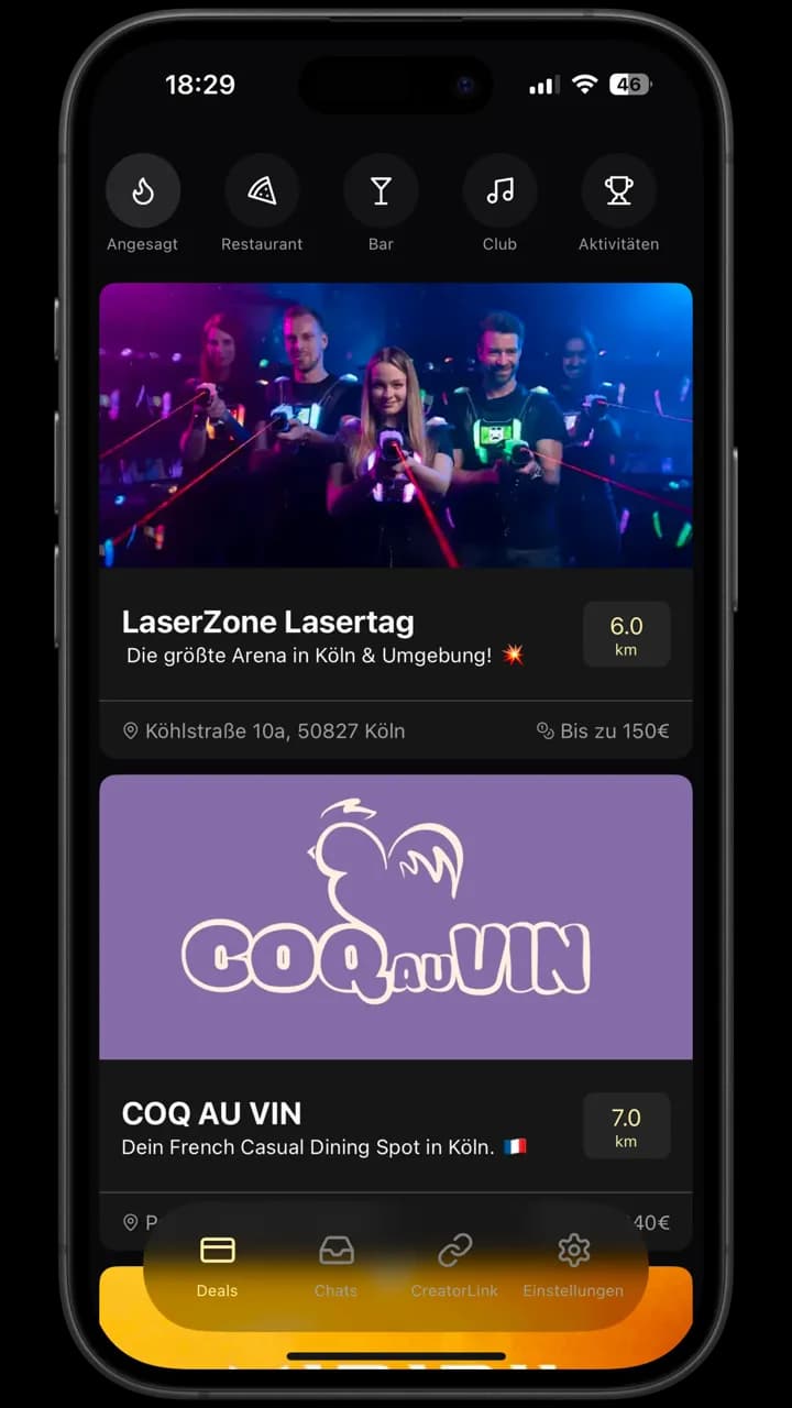 CreatorCard-App: Deals in der Nähe